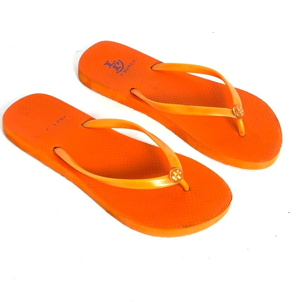 Tory Burch Mini Minnie Flip Flop Fits APPROX Size 8 Foam Orange Logo Casual